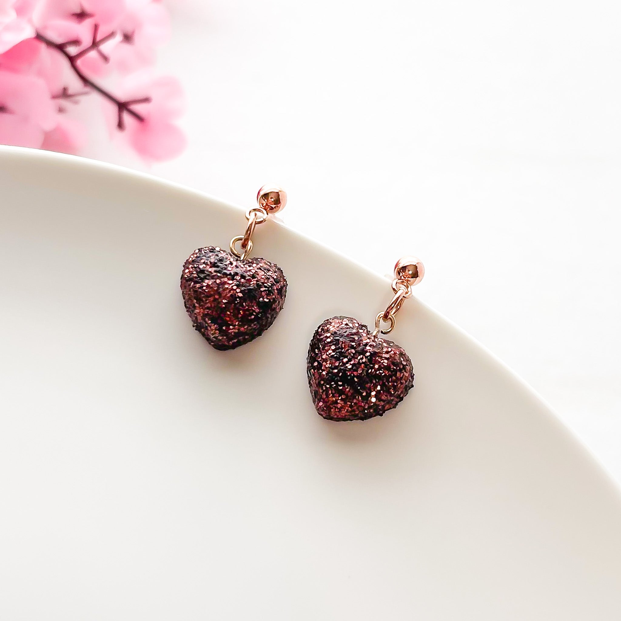 Rose Gold Edgy Handmade Puffy Heart Earrings | Statement Jewelry in Hoop or Ball Post | Artisan-Made Boho Chic Accessories