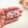 Pink Flower Hoop Earrings | Lightweight Polymer Clay Jewelry | Boho Chic Clip-On Earrings
