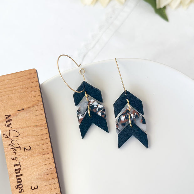 Marbled Arrow Hoop Earrings | Boho Chic Polymer Clay Jewelry | Clip-On Earrings Option