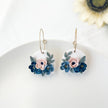 Flower Dangle Hoop Earrings | Lightweight Polymer Clay Statement Jewelry | Boho Chic Clip-On Earrings Option