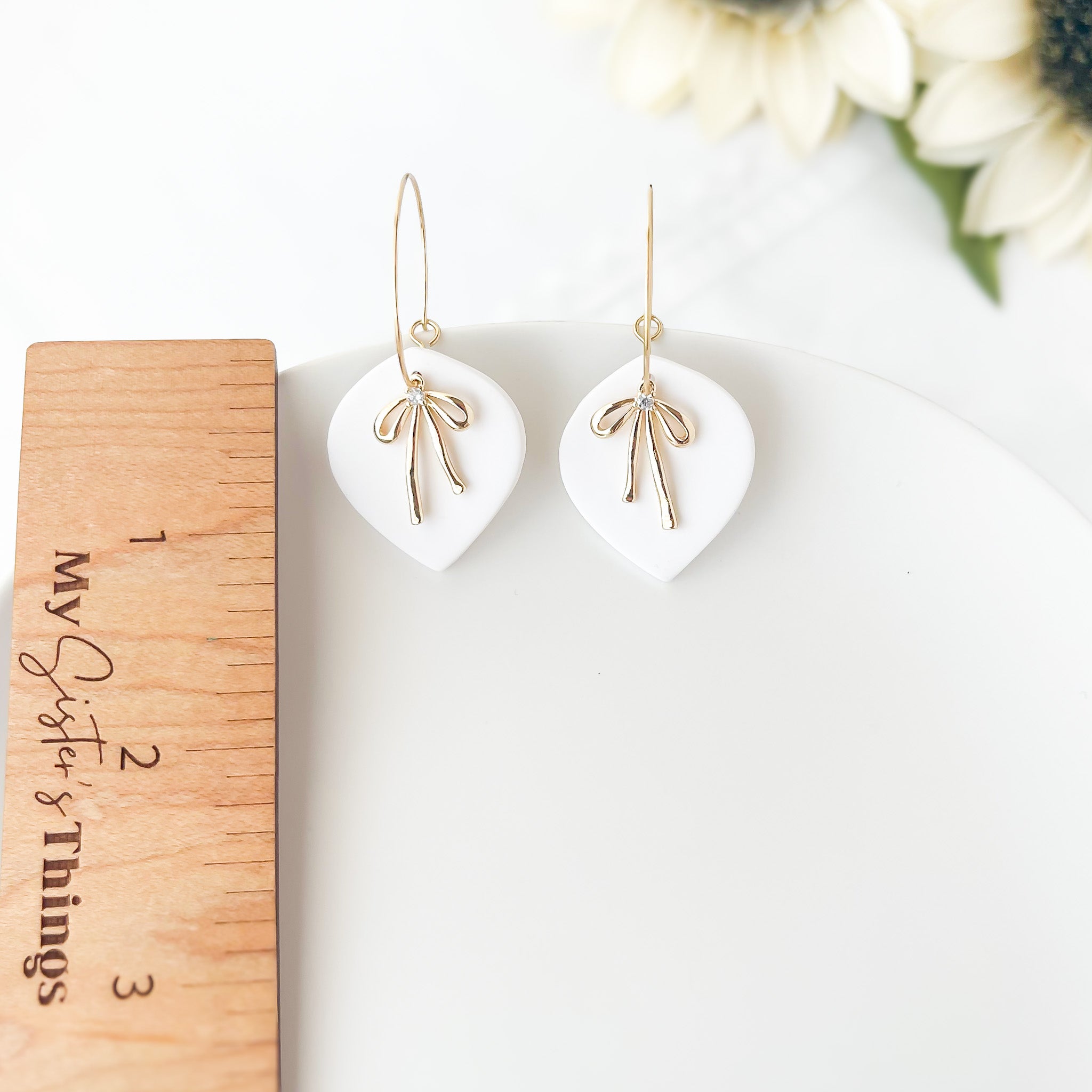 Bow Dangle Earrings | Handmade Polymer Clay Jewelry | Cute Bow Clip-On Earrings Option