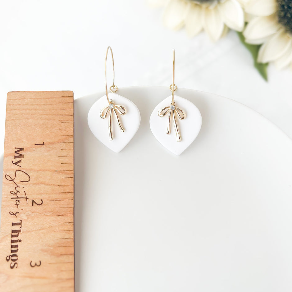 Bow Dangle Earrings | Handmade Polymer Clay Jewelry | Cute Bow Clip-On Earrings Option