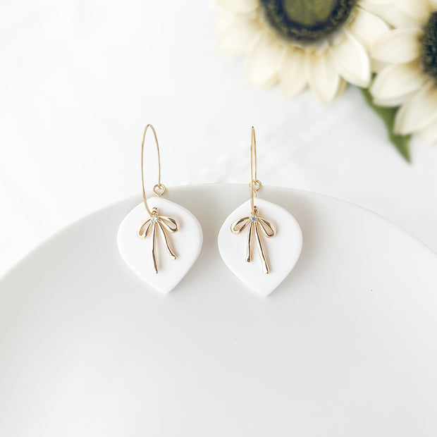 Bow Dangle Earrings | Handmade Polymer Clay Jewelry | Cute Bow Clip-On Earrings Option