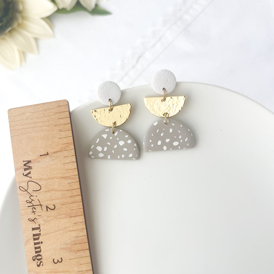 Taupe Neutral Dangle Earrings| Unique Handmade Statement Jewelry | Boho Chic Artisan Clip