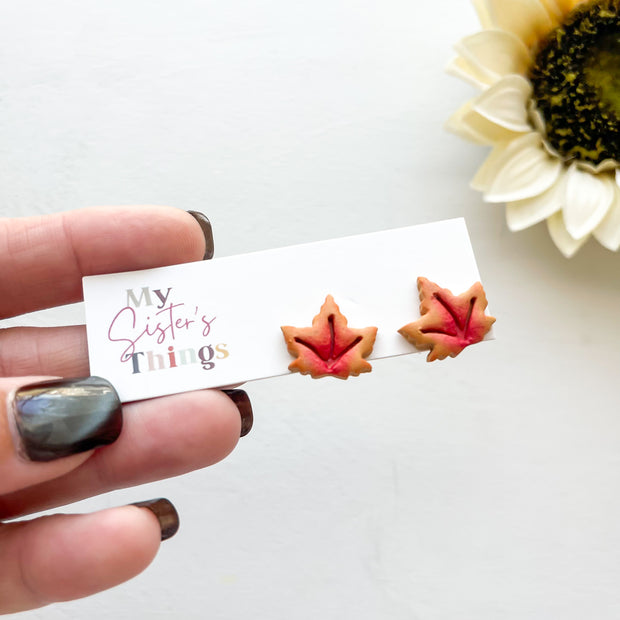 Fall Leave Stud Polymer Clay Earrings