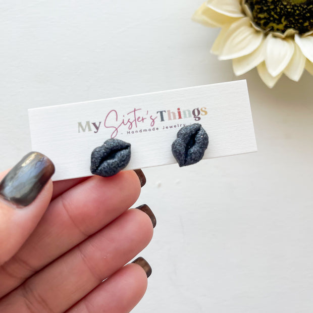 Black Lips Stud Polymer Clay Earrings
