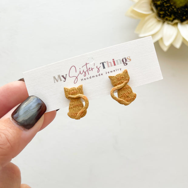 Cat Stud Polymer Clay Earrings