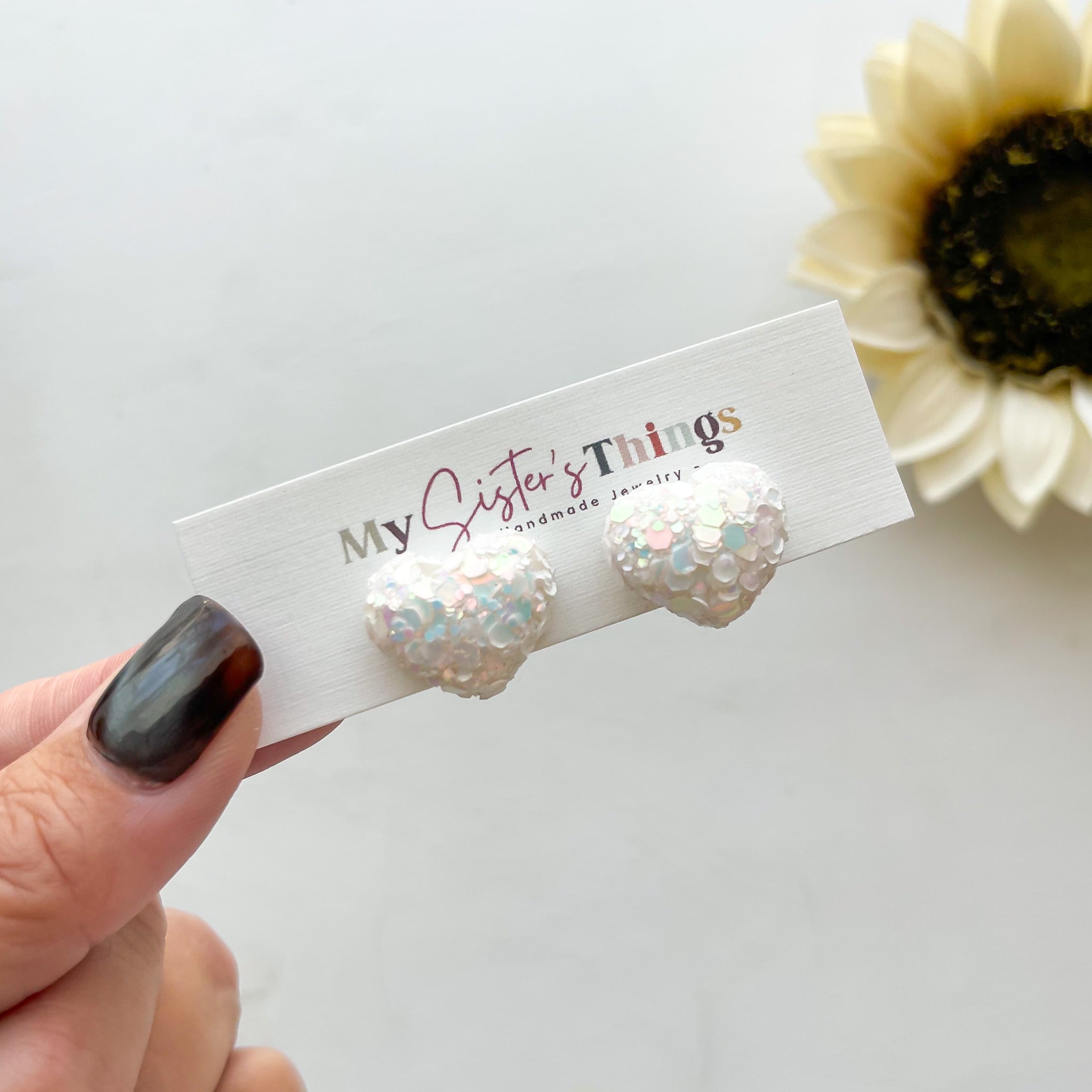 White Heart Valentine Stud Polymer Clay Earrings