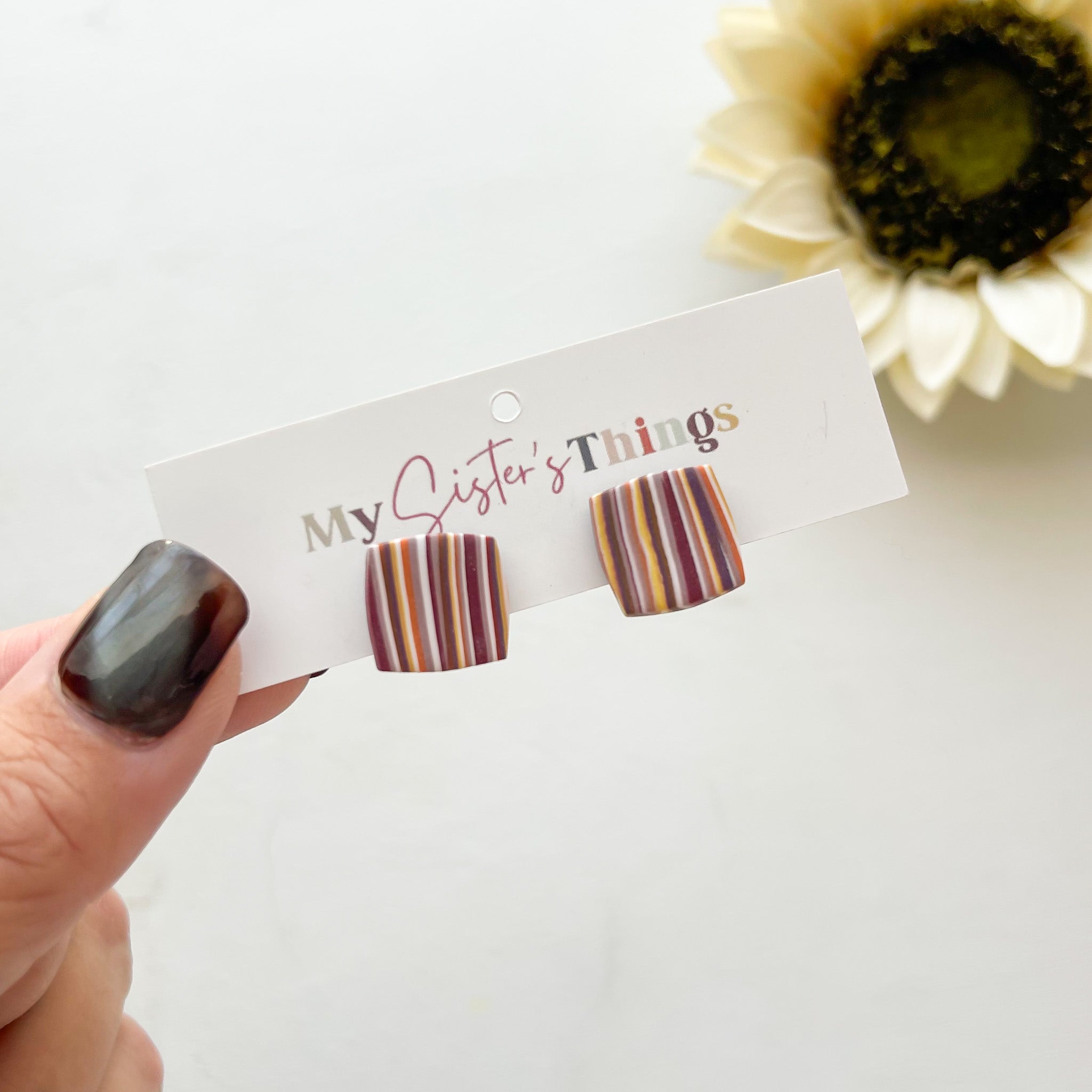 Striped Stud Polymer Clay Earrings