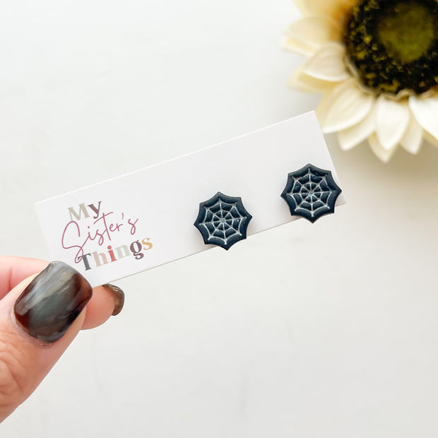 Spider Web Stud Polymer Clay Earrings For Halloween