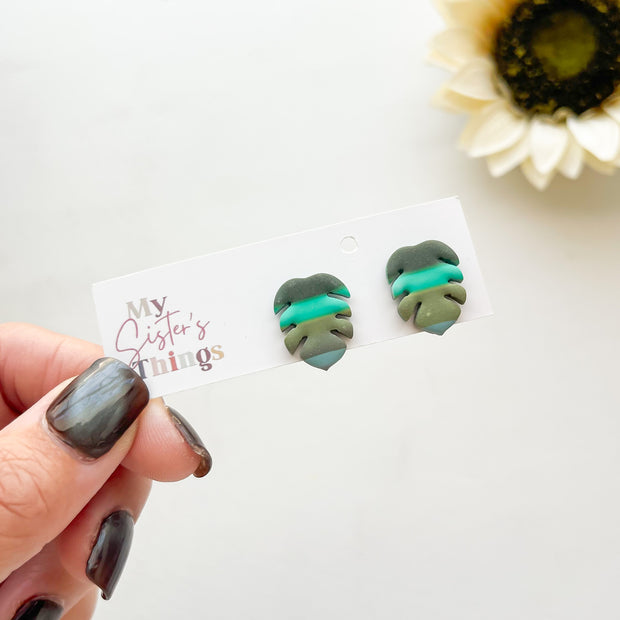 Monstera Stud Polymer Clay Earrings