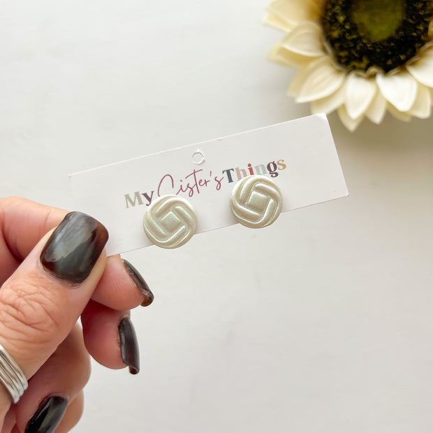 White Irridescent Stud Polymer Clay Earrings