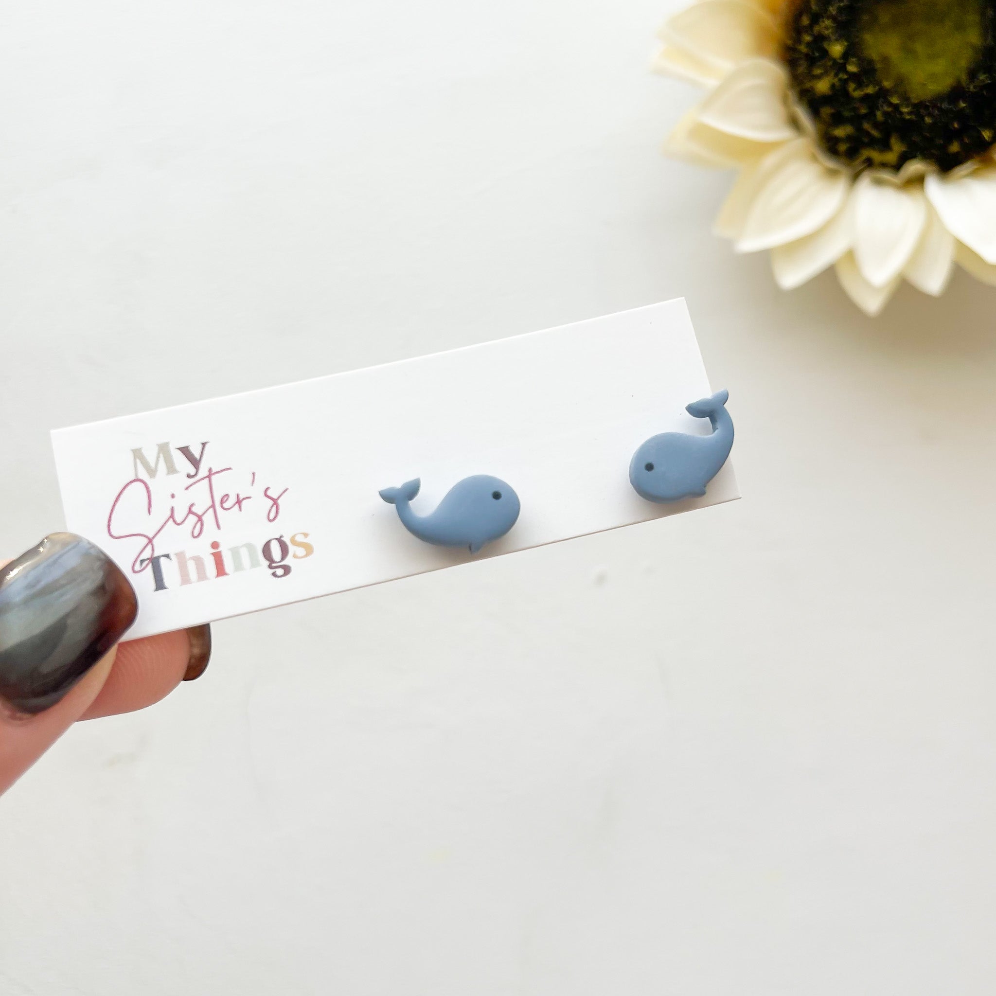 Blue Whale Stud Polymer Clay Earrings