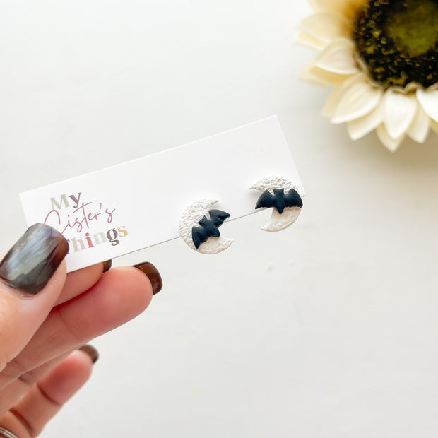 Moon & Bat Stud Polymer Clay Earrings