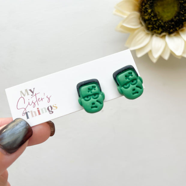 Frankenstein Stud Polymer Clay Earrings For Halloween