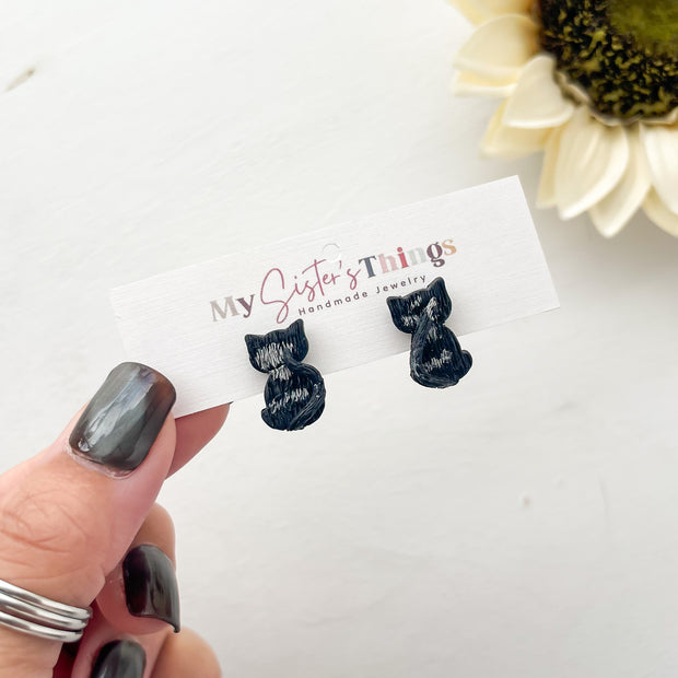 Cat Stud Polymer Clay Earrings