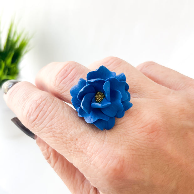 Blue Flower Statement Ring