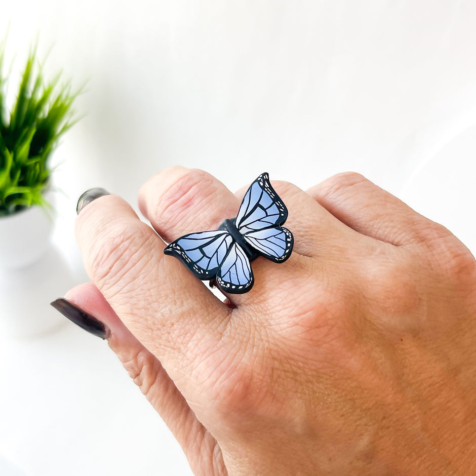 Blue Monarch Butterfly Ring
