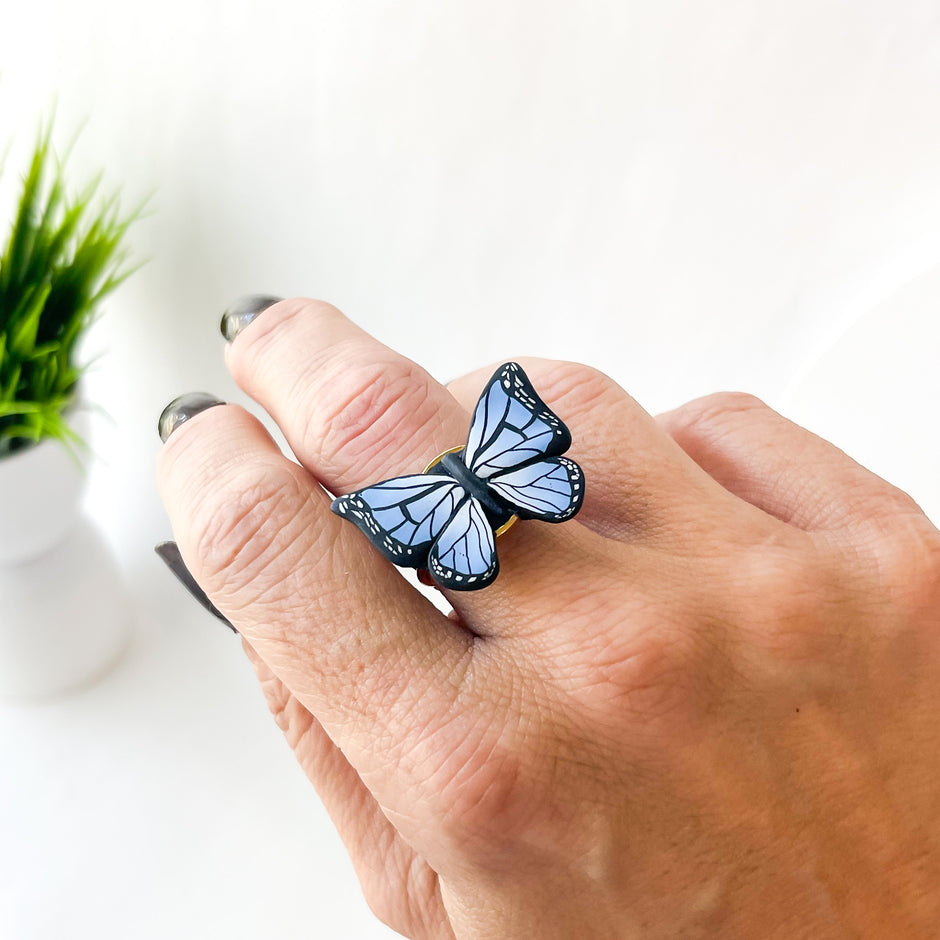 Blue Monarch Butterfly Ring
