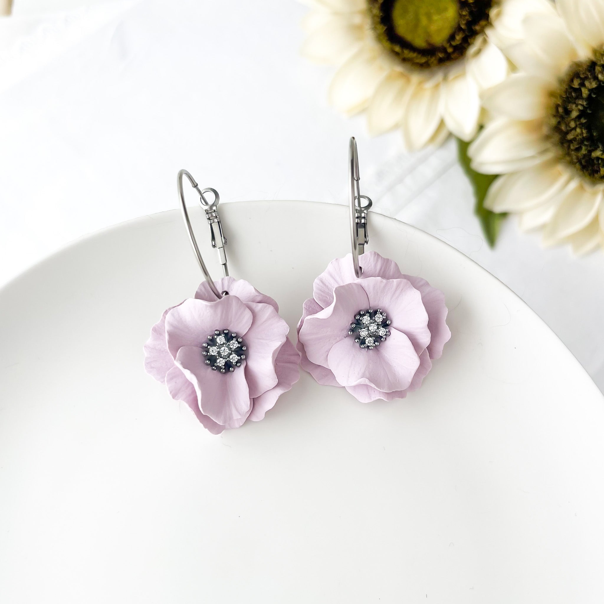 Pink Large Flower Statement Earrings | Lightweight Polymer Clay | Clip-On Earrings Option