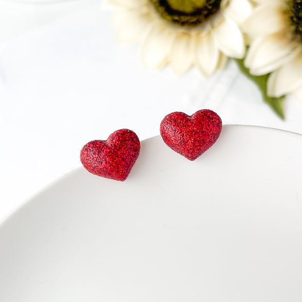 Red Heart Valentine Stud Polymer Clay Earrings