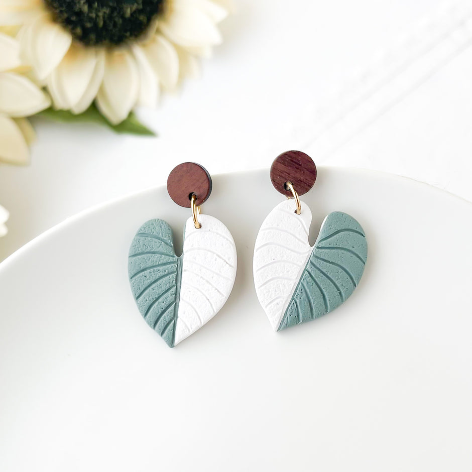 Philodendron Leaf Earrings | Handmade Polymer Clay Jewelry