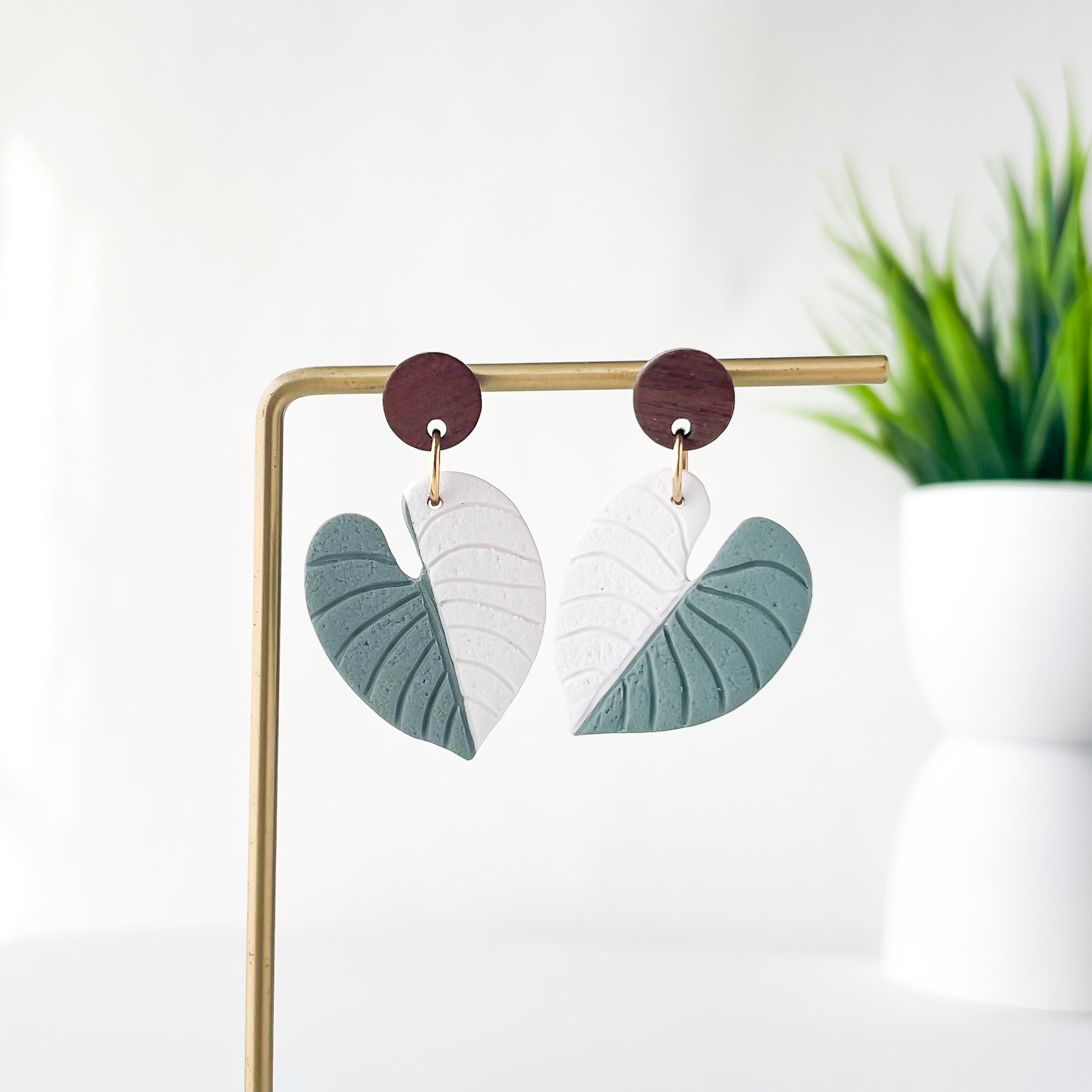 Philodendron Leaf Earrings | Handmade Polymer Clay Jewelry