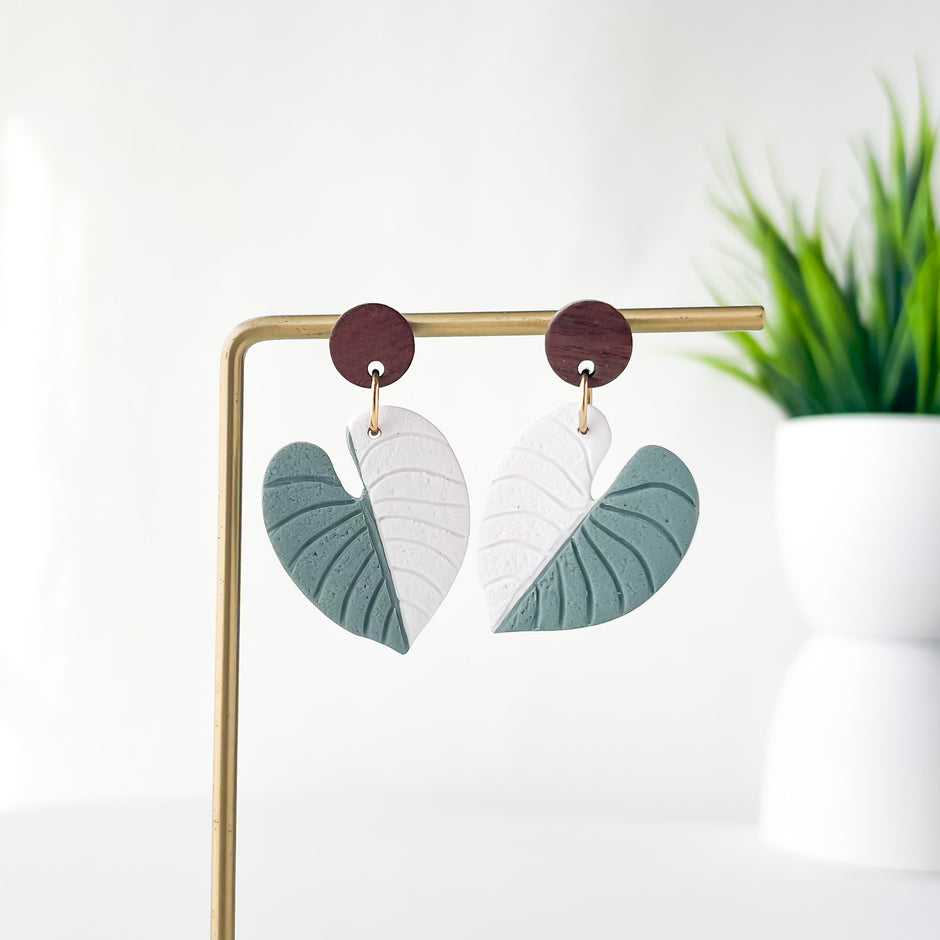 Philodendron Leaf Earrings | Handmade Polymer Clay Jewelry