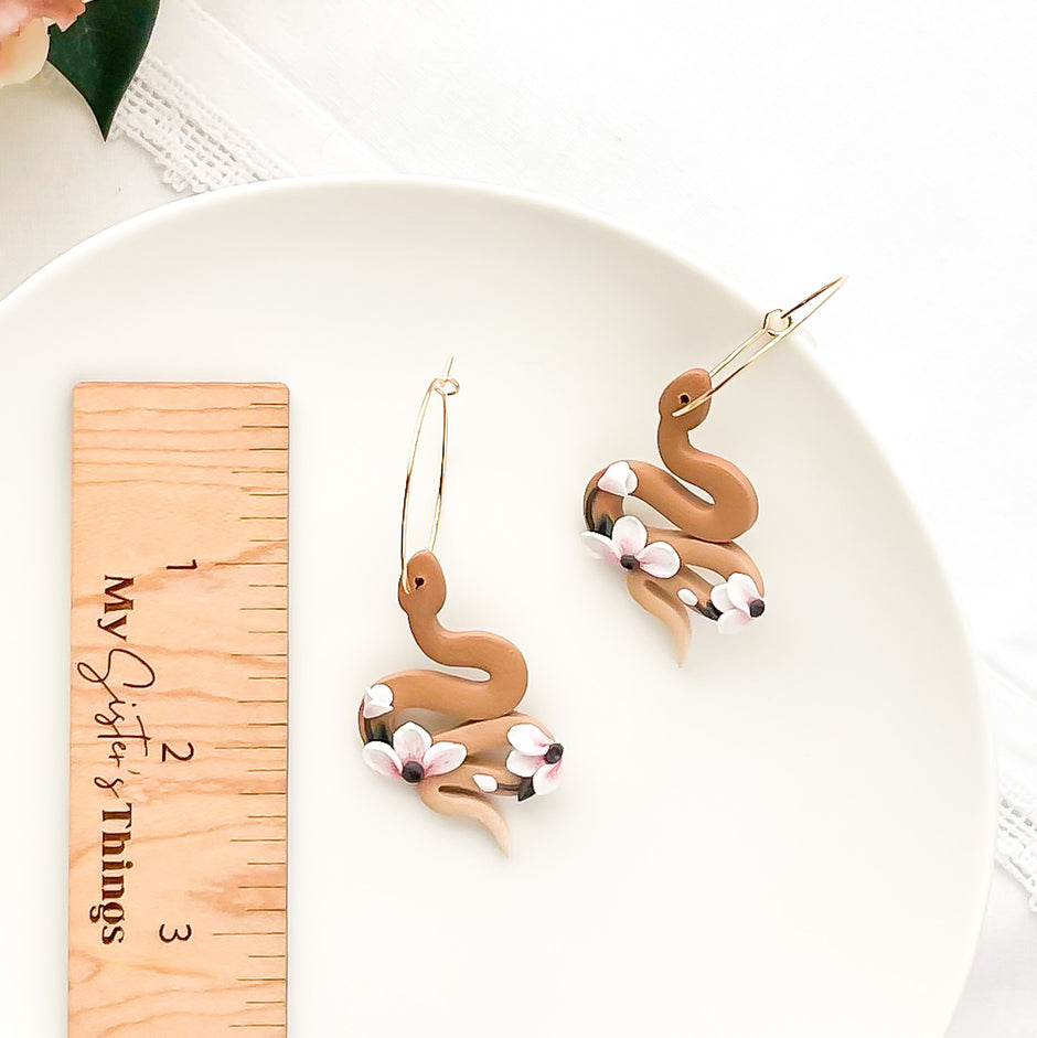Handmade Floral Snake Earrings | Unique Statement Jewelry | Boho Chic Clip-Ob Earrings Option
