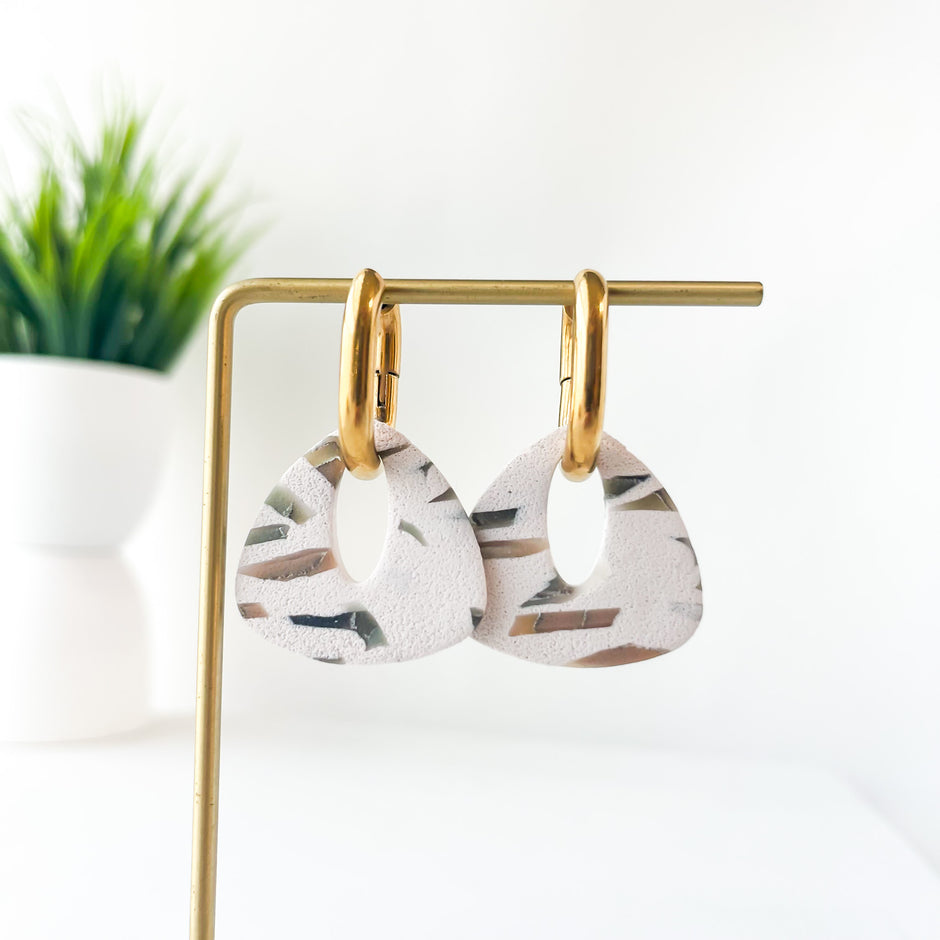 Terrazzo Dangle Hoop Earrings | Lightweight Polymer Clay Jewelry | Clip-On Earring Option