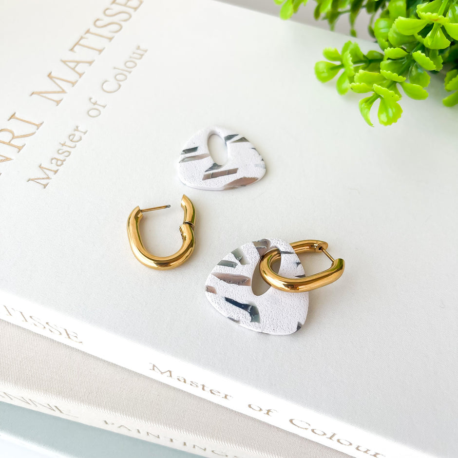 Terrazzo Dangle Hoop Earrings | Lightweight Polymer Clay Jewelry | Clip-On Earring Option