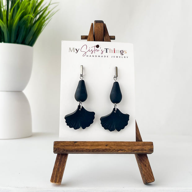 Handmade Black Ginkgo Earrings | Boho Statement Jewelry | Artisan-Made Unique Earrings
