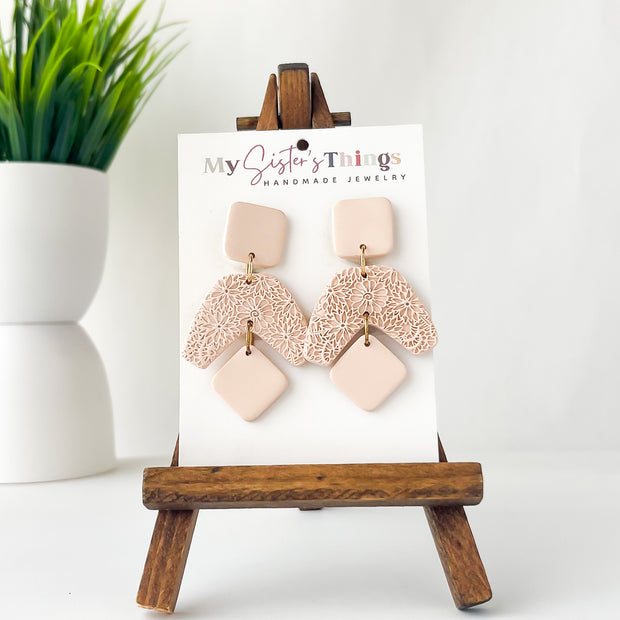 Handmade Peach Floral Statement Earrings | Boho Chic Polymer Clay Earrings