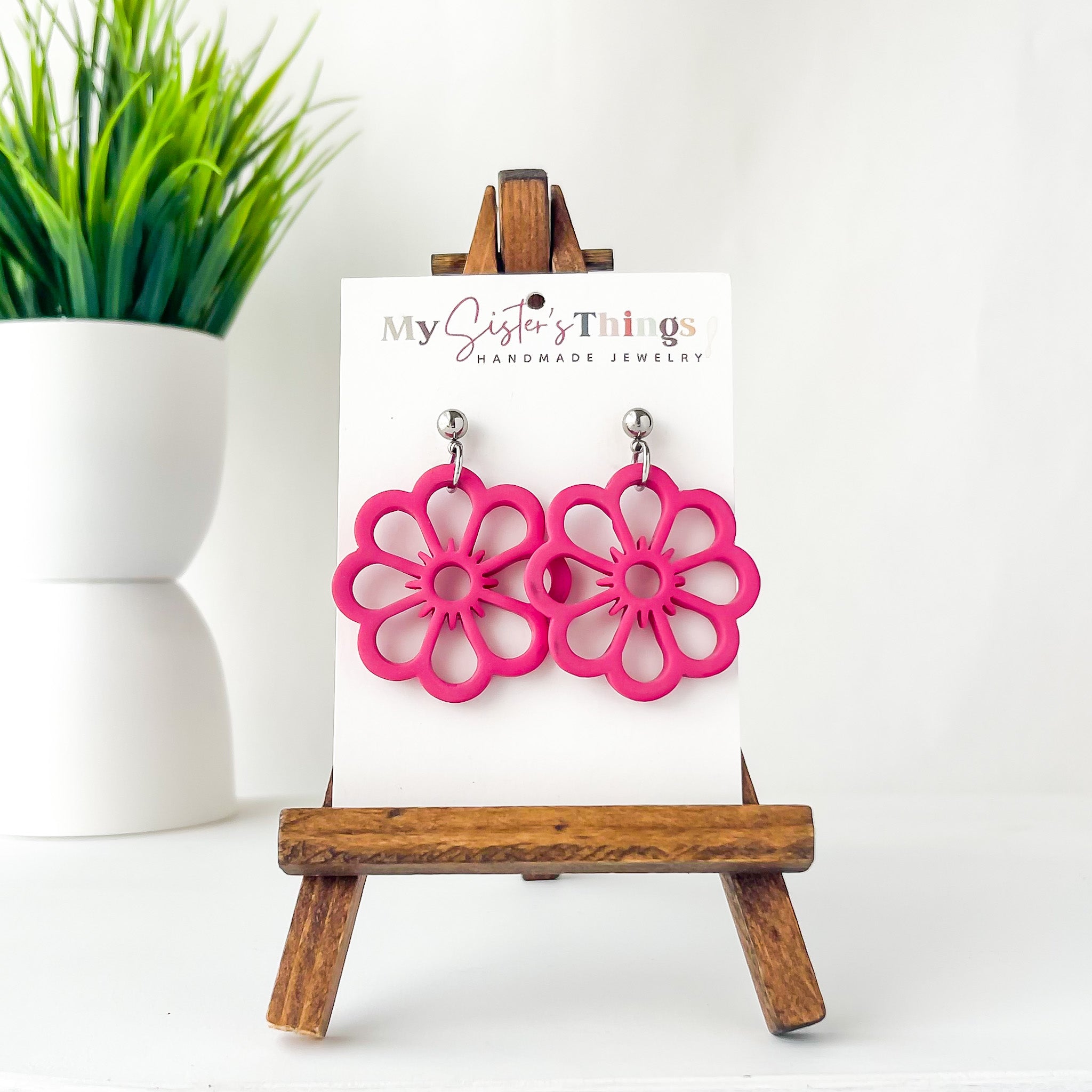 Cog Flower Unique Earrings | Lightweight Polymer Clay Jewelry | Hypoallergenic For Sensitive Ears