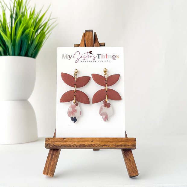 Neutral Flower Dangle Earrings | Lightweight Jewelry For Women | Boho Chic Geometric Earrings