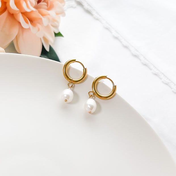 Huggie Pearls Dangle Earrings | Fresh Water Pearl Earrings | Dainty Earrings With Clip-On Option