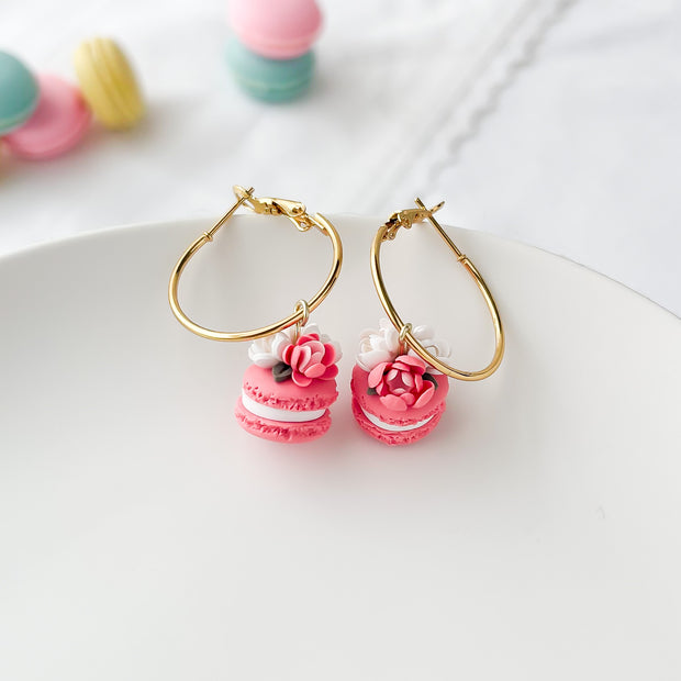 Floral Macaron Polymer Clay Earrings – Handmade Lightweight Whimsical Earrings – Hypoallergenic Surgical Steel or Clip-On Option