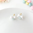 Mint Polymer Clay Macaron Earrings with White Bow, Dangle Clip-On, Lightweight Whimsical Jewelry