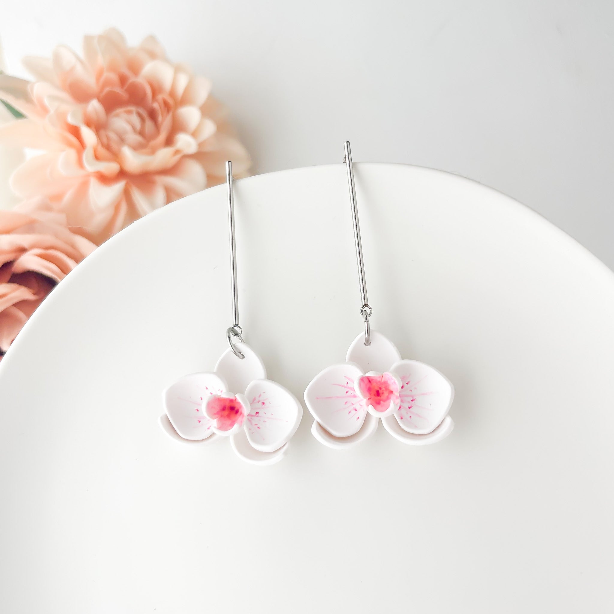 Tropical Orchid Flower Earrings | Lightweight Polymer Clay Statement Jewelry | Boho Chic Clip-On Earrings Option