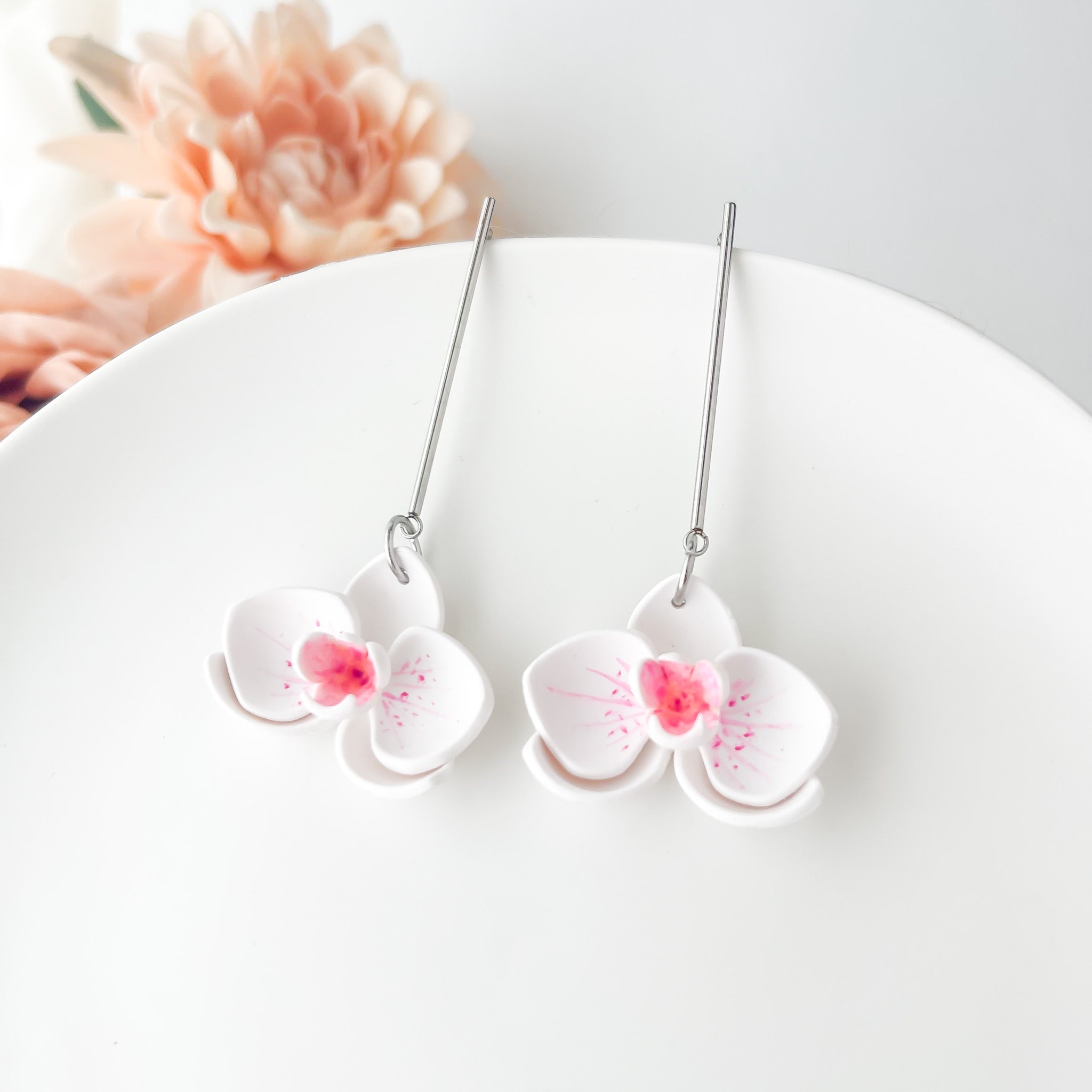 Tropical Orchid Flower Earrings | Lightweight Polymer Clay Statement Jewelry | Boho Chic Clip-On Earrings Option