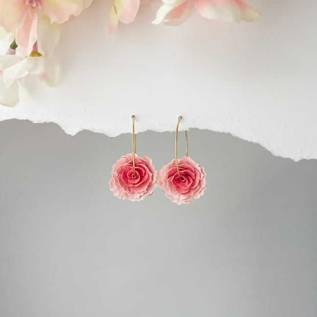 Pink Ombre Flower Hoop Earrings | Lightweight Polymer Clay Jewelry | Boho Chic Clip-On Earrings (Copy)