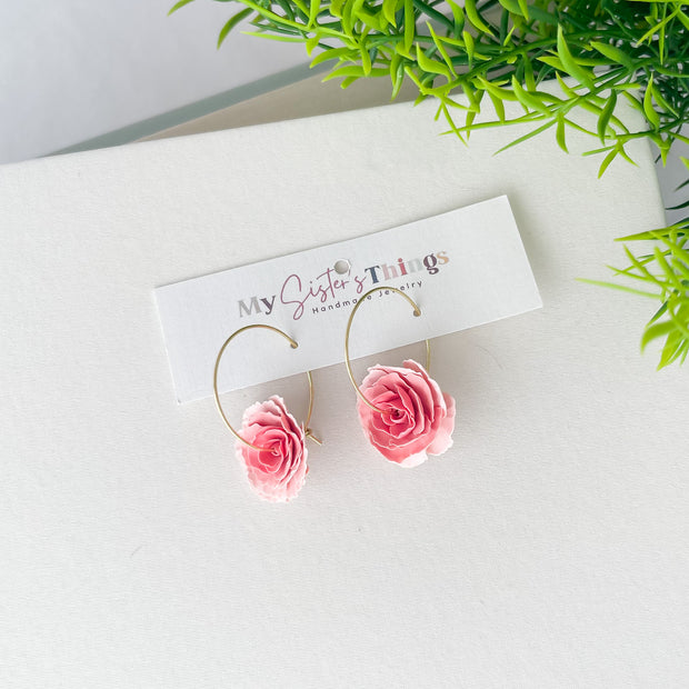 Pink Ombre Flower Hoop Earrings | Lightweight Polymer Clay Jewelry | Boho Chic Clip-On Earrings (Copy)