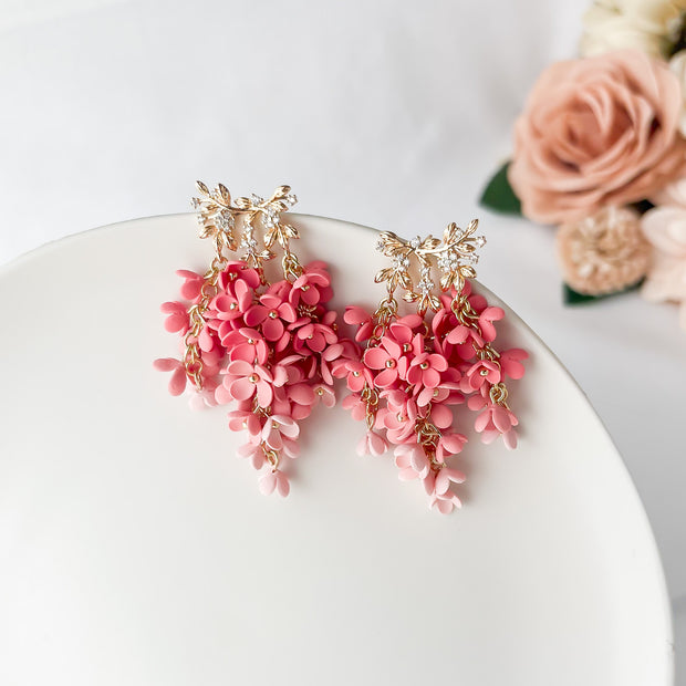 Pink Ombre Floral Earrings, Polymer Clay Earrings, Lightweight Statement Jewelry