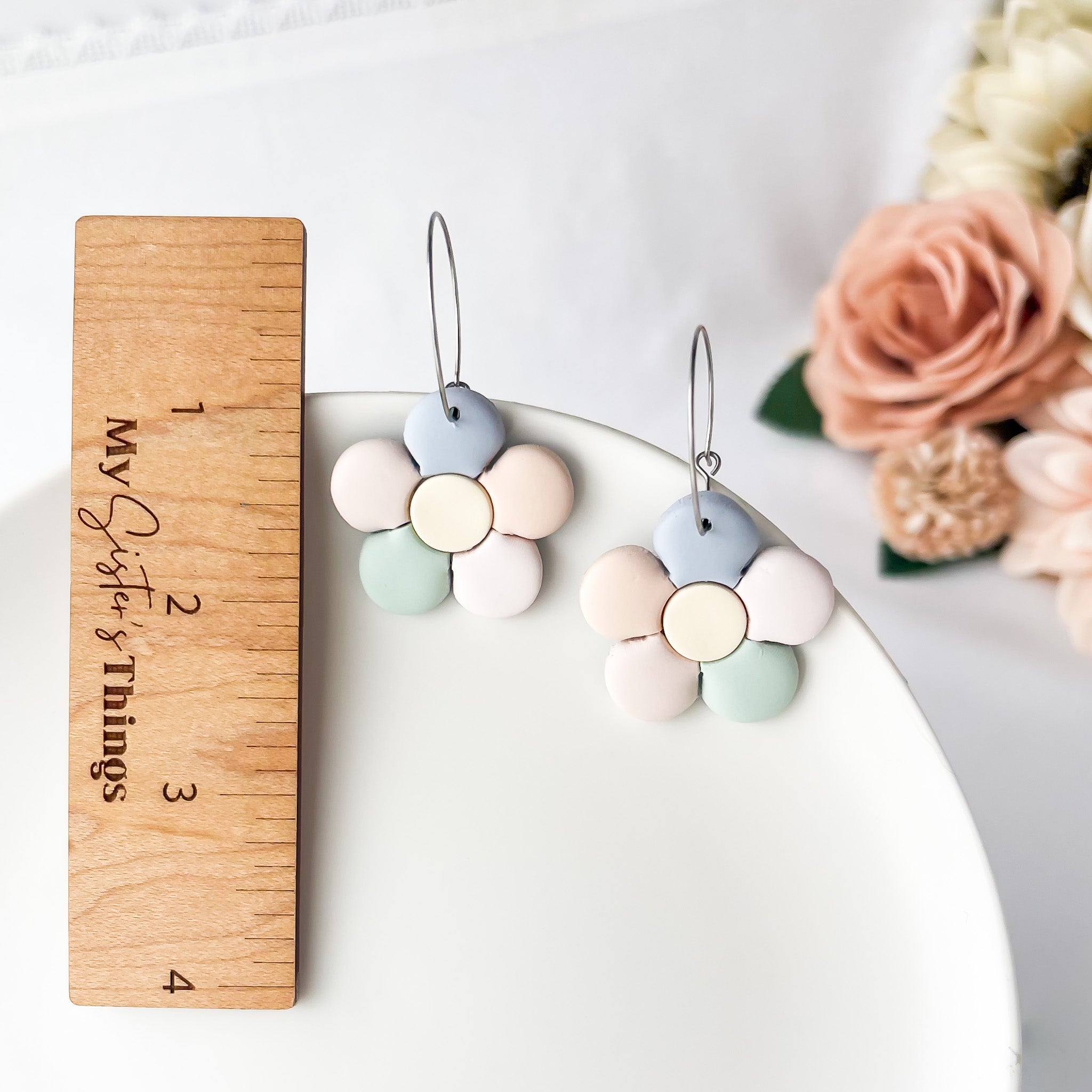 Pastel Daisy Hoop Earrings, Handmade Polymer Clay Floral Jewelry, Lightweight Boho Earrings, Hypoallergenic, Clip-On Option