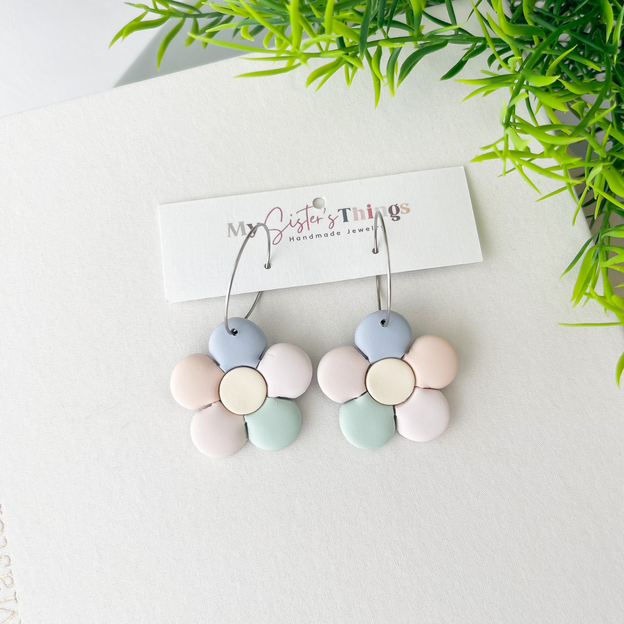 Pastel Daisy Hoop Earrings, Handmade Polymer Clay Floral Jewelry, Lightweight Boho Earrings, Hypoallergenic, Clip-On Option