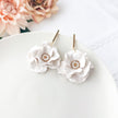 White Large Flower Dangle Earrings | Lightweight Polymer Clay Jewelry | Handmade Clip-On Earrings Option