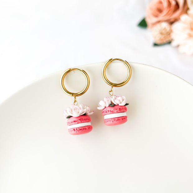 Floral Macaron Polymer Clay Earrings – Handmade Lightweight Whimsical Earrings – Hypoallergenic Surgical Steel or Clip-On Option