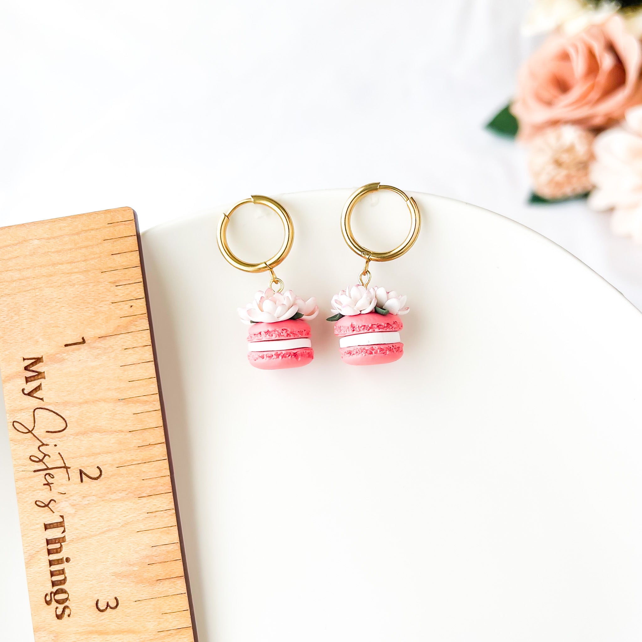 Floral Macaron Polymer Clay Earrings – Handmade Lightweight Whimsical Earrings – Hypoallergenic Surgical Steel or Clip-On Option