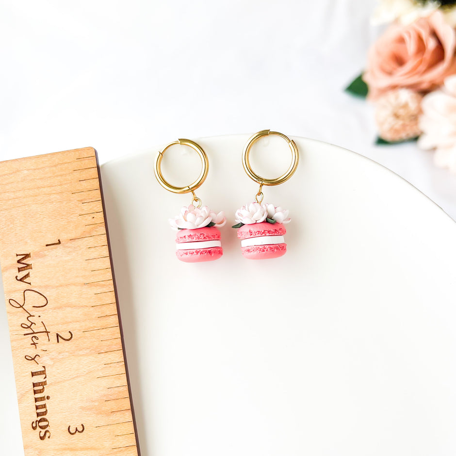 Floral Macaron Polymer Clay Earrings – Handmade Lightweight Whimsical Earrings – Hypoallergenic Surgical Steel or Clip-On Option