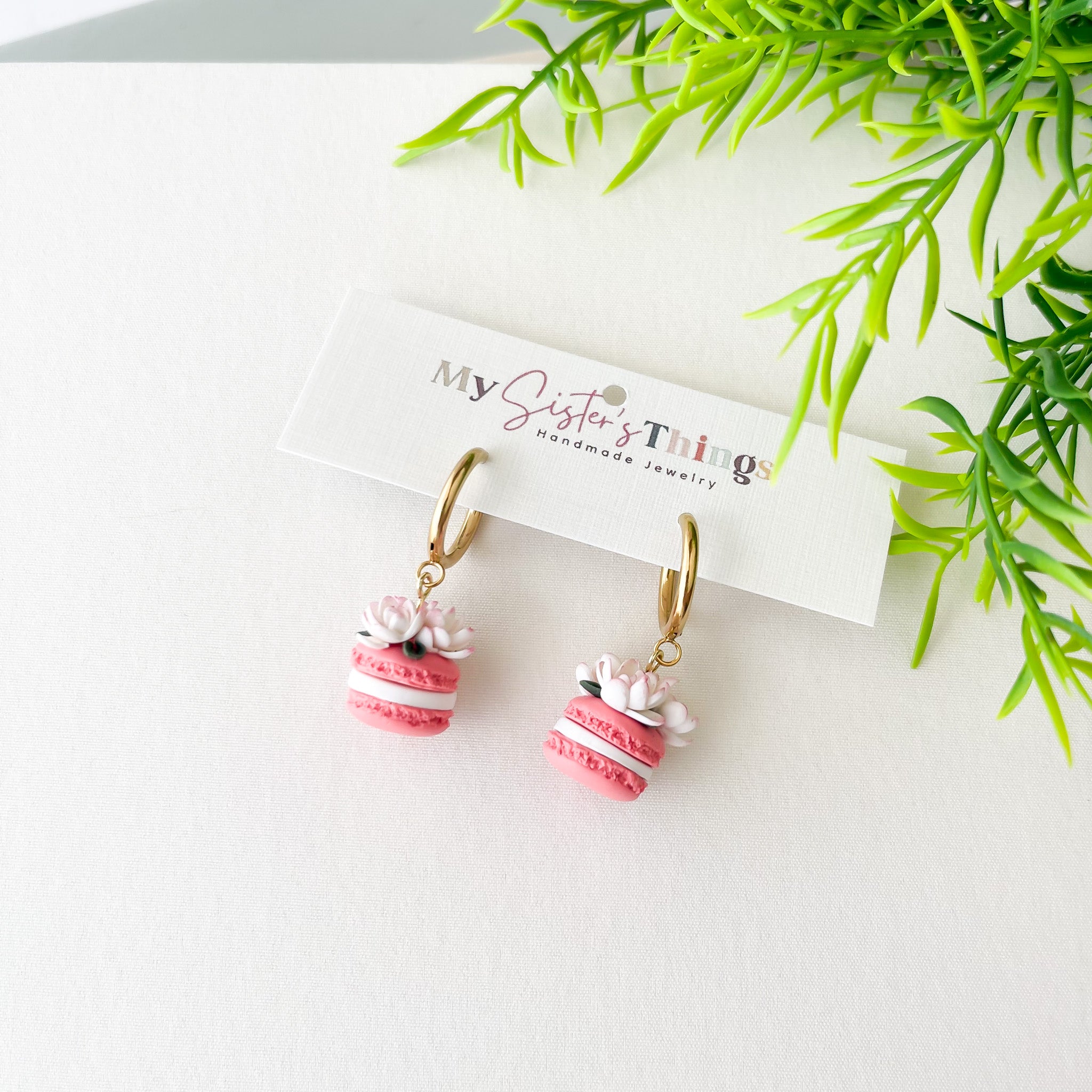 Floral Macaron Polymer Clay Earrings – Handmade Lightweight Whimsical Earrings – Hypoallergenic Surgical Steel or Clip-On Option